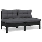 Modulaire tuinbanken met massief grenenhout en comfortabele rug- en zijkussen - Zwart / 2 / Tweezitsbank - Modulaire