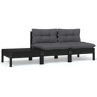 Modulaire tuinbanken met massief grenenhout en comfortabele rug- en zijkussen - Zwart / 3 / 2x midden + Tafel