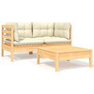 Modulaire tuinbanken met massief grenenhout en comfortabele rug- en zijkussen - Natuurlijk en crème / 3 / 2x hoek