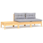 Modulaire tuinbanken met massief grenenhout en comfortabele rug- en zijkussen - Bruin en grijs / 3 / 2x midden + Tafel