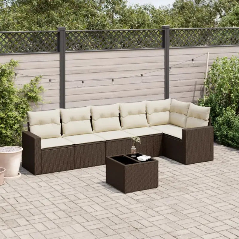 Modulaire tuinbanken met waterdichte tas en beige gepoedercoat staal - Bruin en crème / 1 / Met tafel - Modulaire