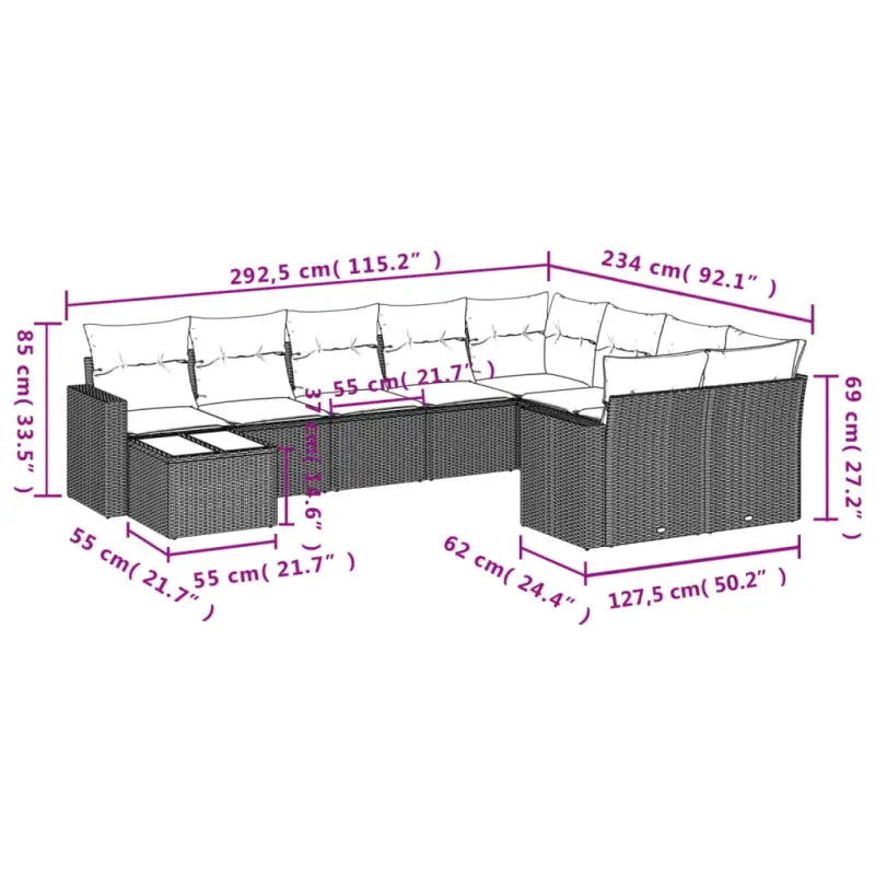 Modulaire tuinbanken met zwart materiaal en gepoedercoat staal Afmetingen - Modulaire tuinbanken