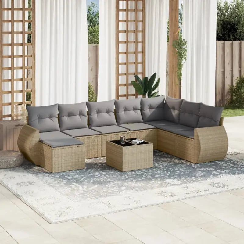 Modulaire tuinbanken met zwart materiaal en gepoedercoat staal - Beige en grijs / 1 / Met tafel - Modulaire tuinbanken