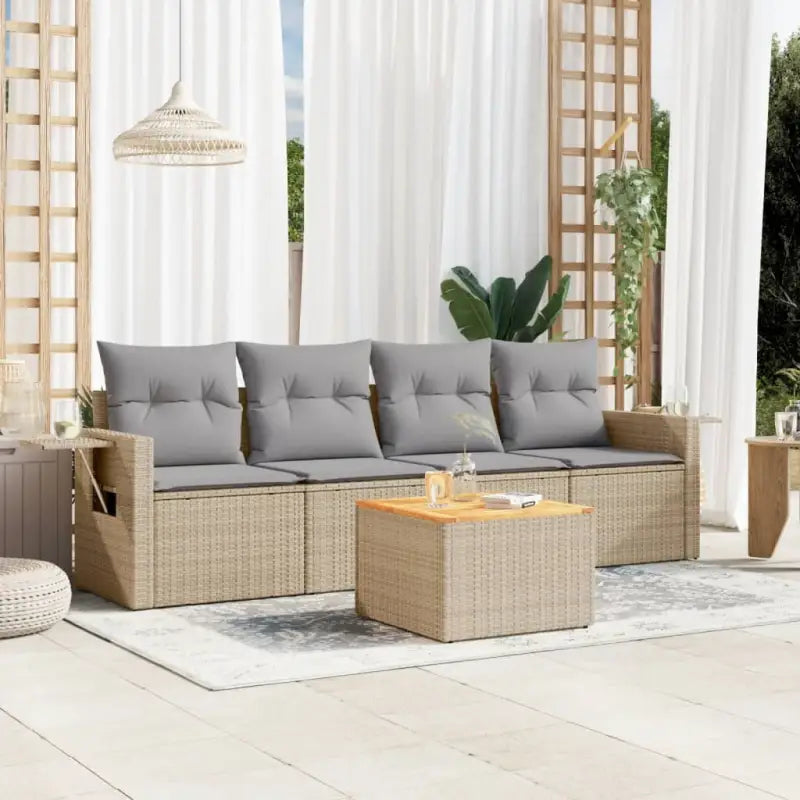 Modulaire tuinbanken van beige materiaal en gepoedercoat staal met afmetingen - Beige en grijs / 1 - Modulaire