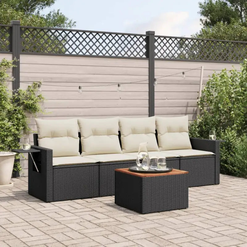 Modulaire tuinbanken van beige materiaal en gepoedercoat staal met afmetingen - Zwart en crème / 1 - Modulaire