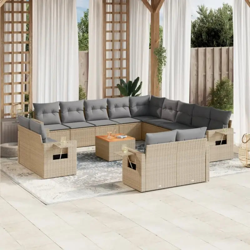 Modulaire tuinbanken van beige materiaal en gepoedercoat staal - Beige en grijs / 1 - Modulaire tuinbanken