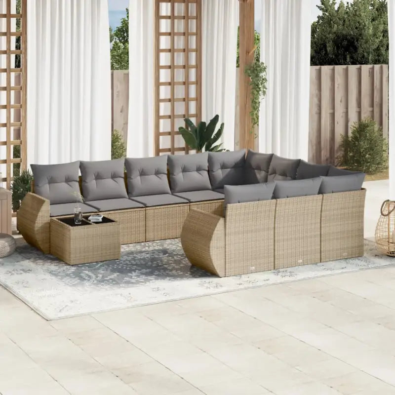 Modulaire tuinbanken van beige materiaal en gepoedercoat staal - Beige en grijs / 1 - Modulaire tuinbanken