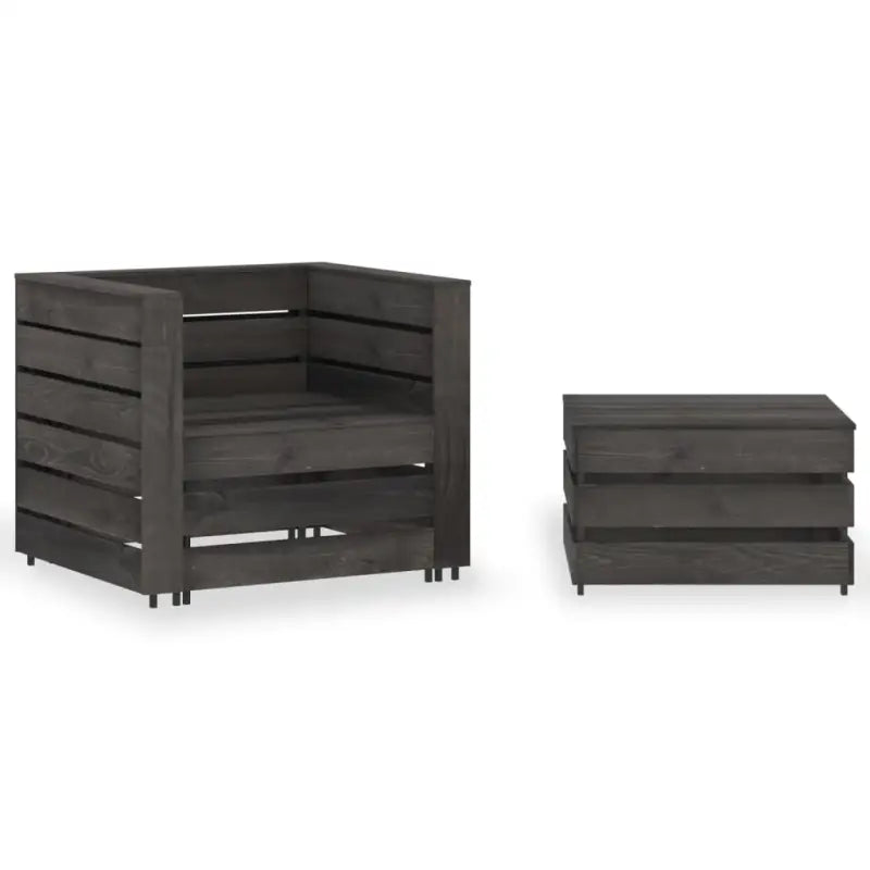 Modulaire tuinbanken van geïmpregneerd grenenhout - Grijs / 1 / Fauteuil + tafel - Modulaire tuinbanken