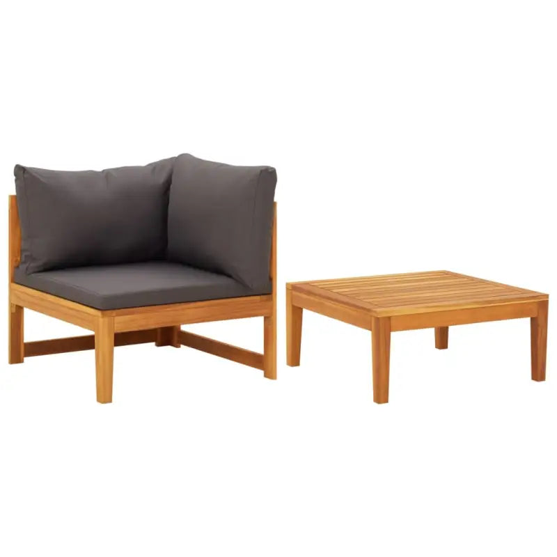 Modulaire tuinbanken van massief acaciahout met dikte kussen voor comfort - Donkergrijs / 1 / hoek + Tafel - Modulaire