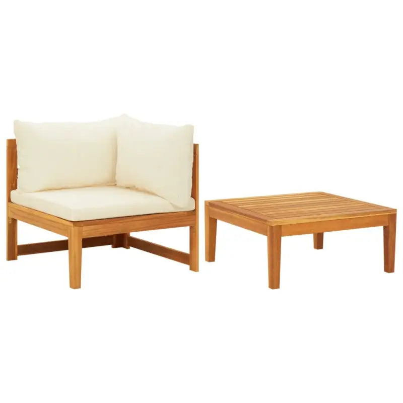 Modulaire tuinbanken van massief acaciahout met dikte kussen voor comfort - Crèmewit / 1 / hoek + Tafel - Modulaire
