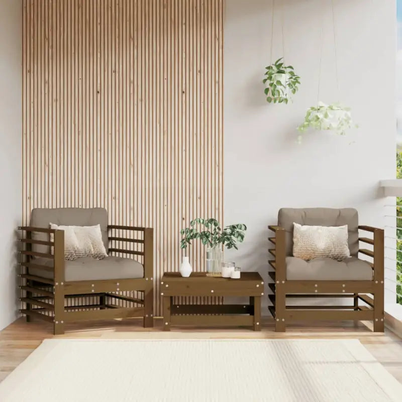 Modulaire tuinbanken van massief grenenhout met zachte kussens - Honingbruin grenenhout / 1 / Stoel - Modulaire