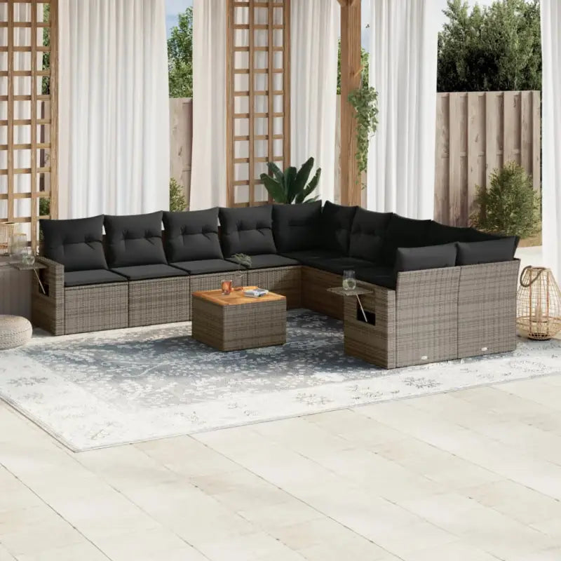 Modulaire tuinbanken van zwart gepoedercoat staal voor terras en tuin - Grijs / 1 / Tafel + 2x hoek + 6x midden