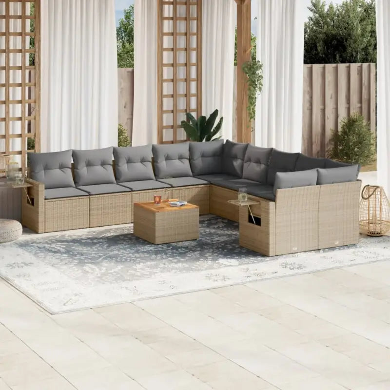 Modulaire tuinbanken van zwart gepoedercoat staal voor terras en tuin - Beige en grijs / 1 / Tafel + 2x hoek + 6x