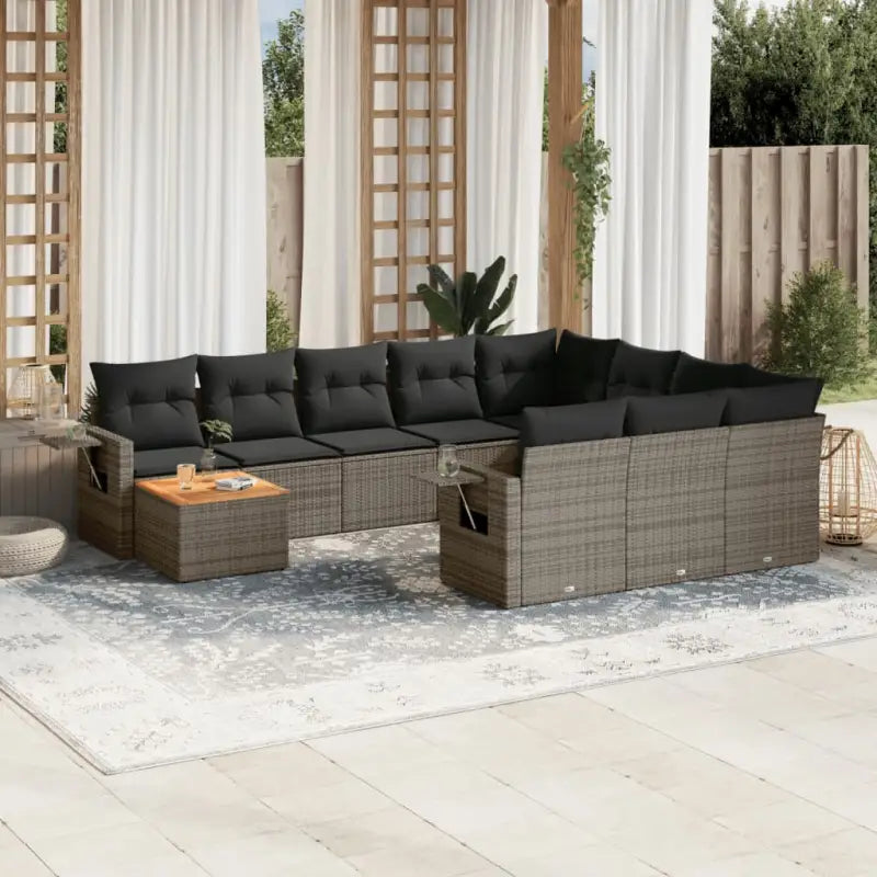 Modulaire tuinbanken van zwart gepoedercoat staal voor terras en tuin - Grijs / 1 / 6x midden + Tafel + 2x hoek