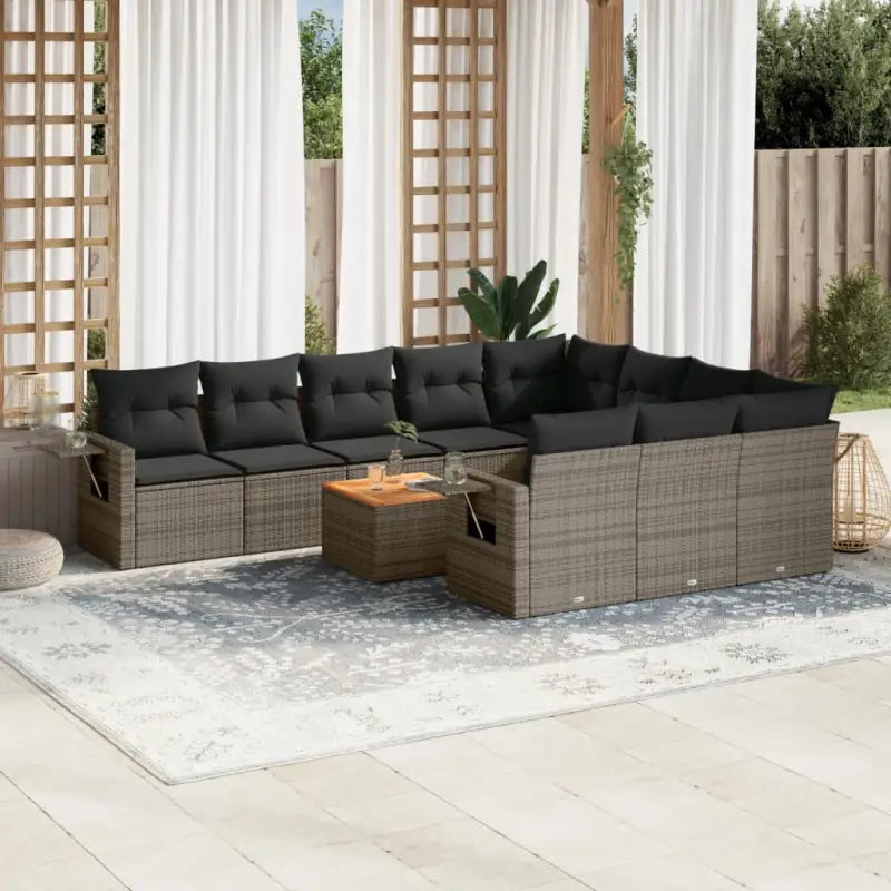 Modulaire tuinbanken van zwart gepoedercoat staal voor terras en tuin - Grijs / 1 / Tafel + 6x midden + 2x hoek