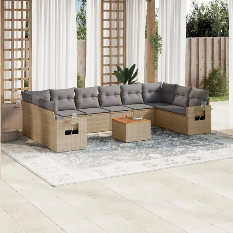 Modulaire tuinbanken van zwart gepoedercoat staal voor terras en tuin - Beige en grijs / 1 / 2x corner + table + 6x