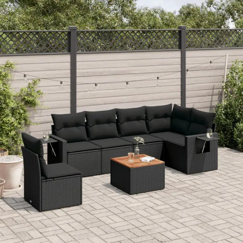 Modulaire tuinbanken van zwart materiaal en gepoedercoat staal - Zwart / 1 / 3x midden + Tafel + hoek - Modulaire