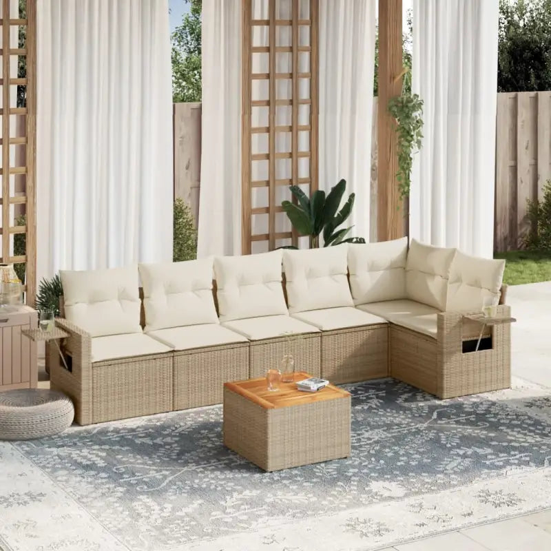 Modulaire tuinbanken van zwart materiaal en gepoedercoat staal - Beige / 1 / Tafel + 3x midden + hoek - Modulaire