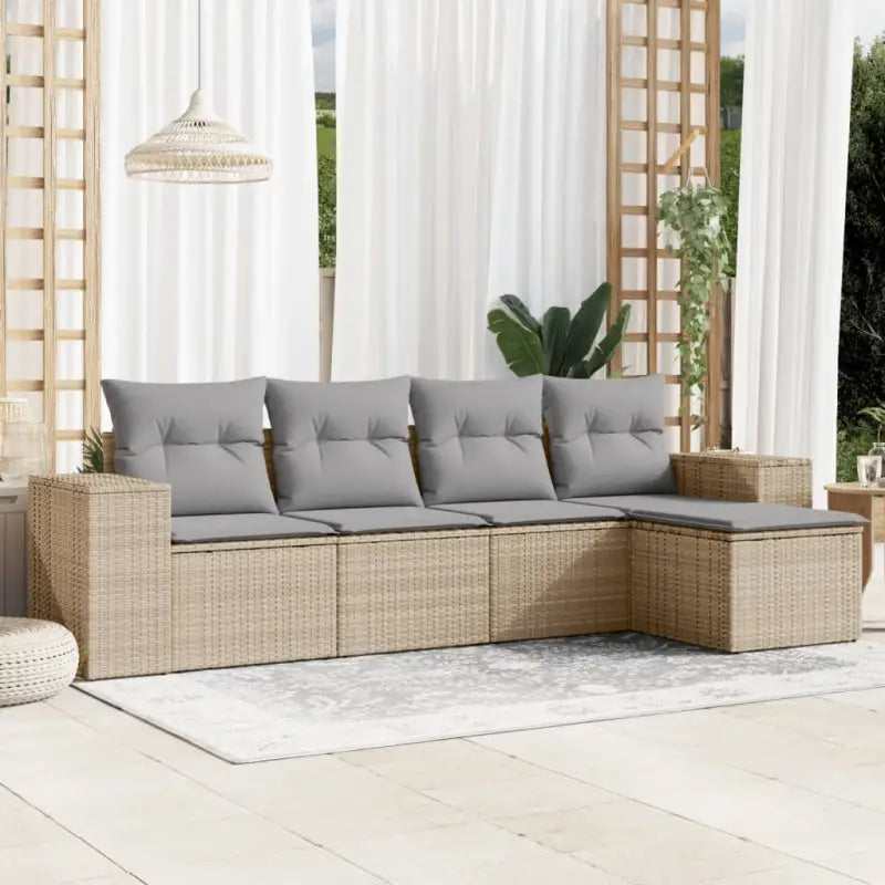 Modulaire tuinbanken van zwart materiaal en gepoedercoat staal - Beige en grijs / 1 / Zonder tafel - Modulaire