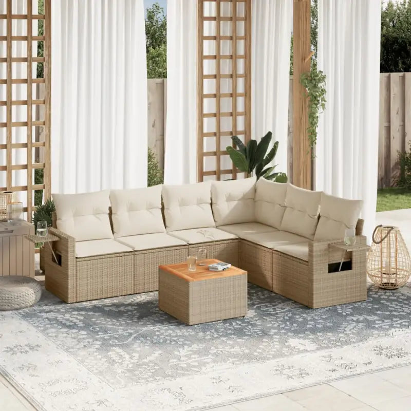 Modulaire tuinbanken van zwart materiaal en gepoedercoat staal - Beige / 1 / hoek + Tafel + 3x midden - Modulaire