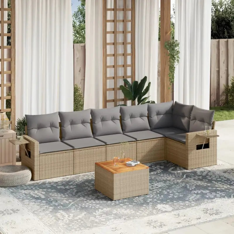 Modulaire tuinbanken van zwart materiaal en gepoedercoat staal - Beige en grijs / 1 / Tafel + 3x midden + hoek