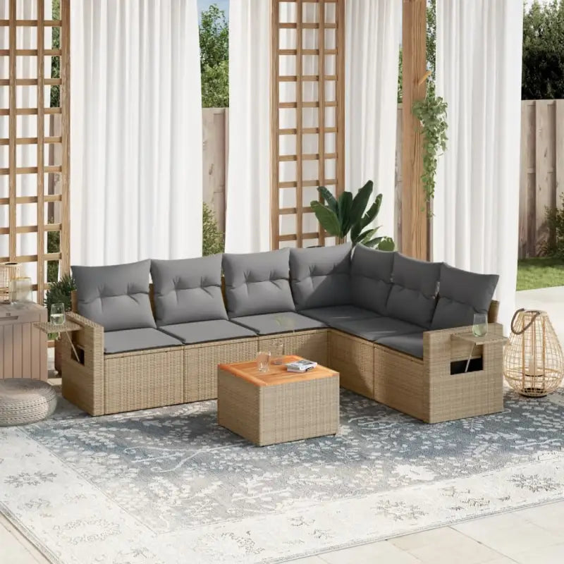 Modulaire tuinbanken van zwart materiaal en gepoedercoat staal - Beige en grijs / 1 / hoek + Tafel + 3x midden