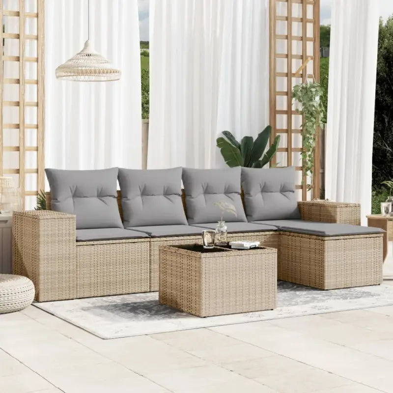 Modulaire tuinbanken van zwart materiaal en gepoedercoat staal - Beige en grijs / 1 / Met tafel - Modulaire tuinbanken