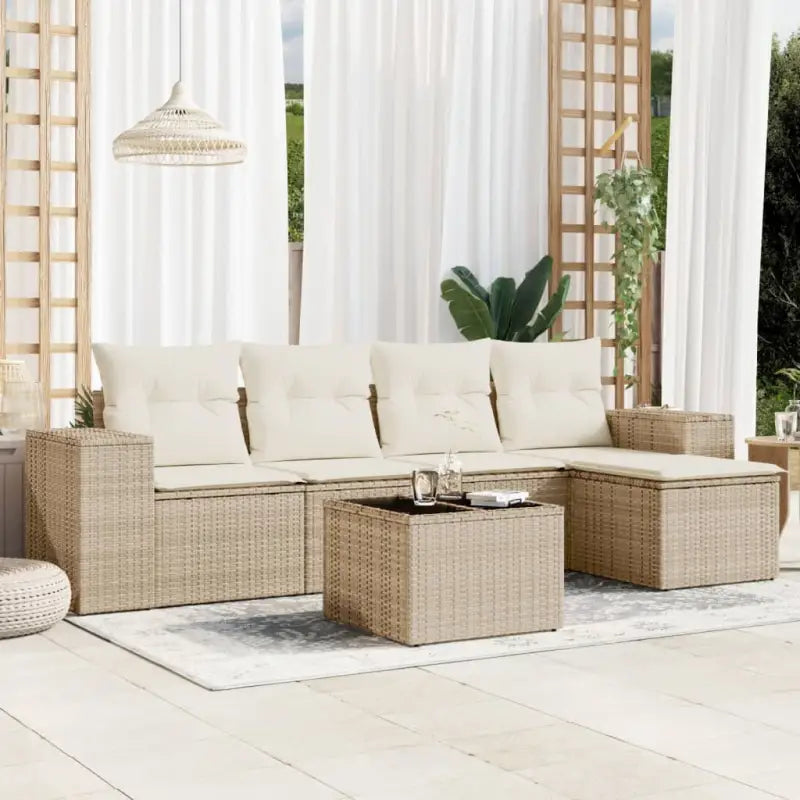 Modulaire tuinbanken van zwart materiaal en gepoedercoat staal - beige en crèmekleurig / 1 / Met tafel - Modulaire