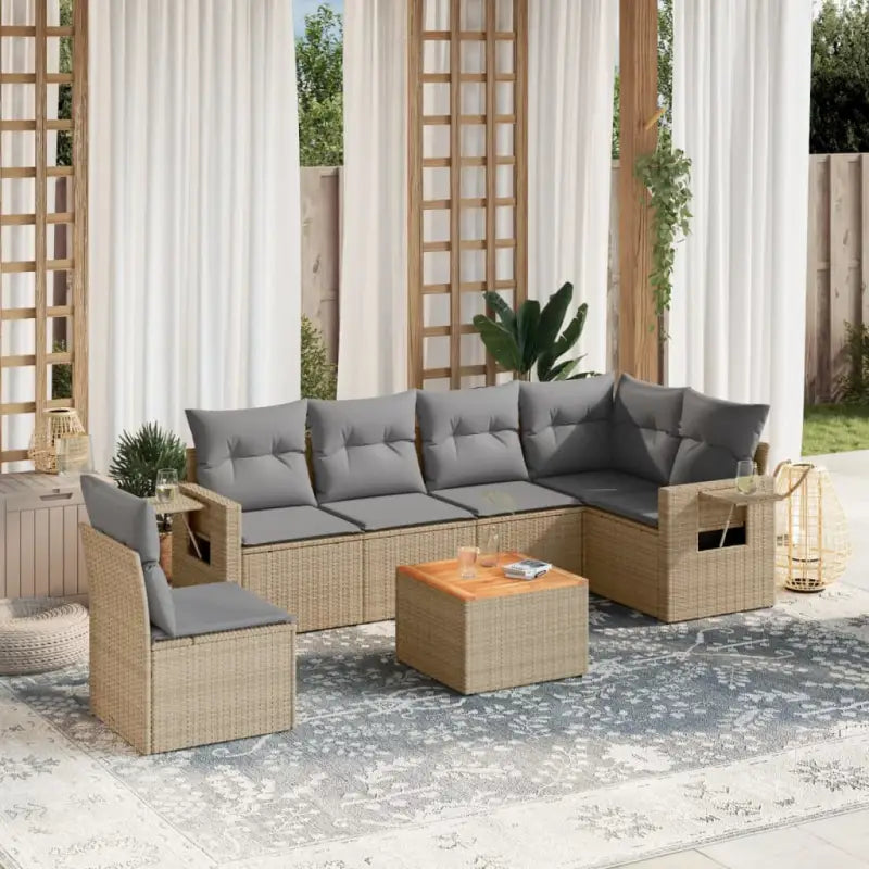 Modulaire tuinbanken van zwart materiaal en gepoedercoat staal - Beige en grijs / 1 / 3x midden + Tafel + hoek