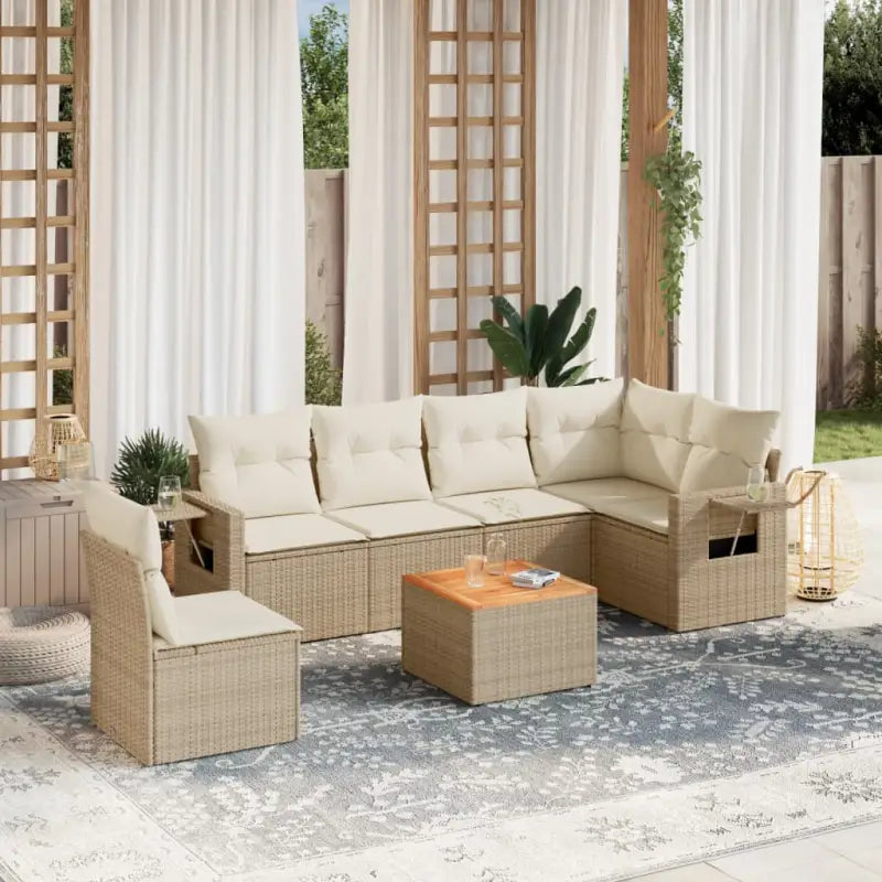 Modulaire tuinbanken van zwart materiaal en gepoedercoat staal - Beige / 1 / 3x midden + Tafel + hoek - Modulaire