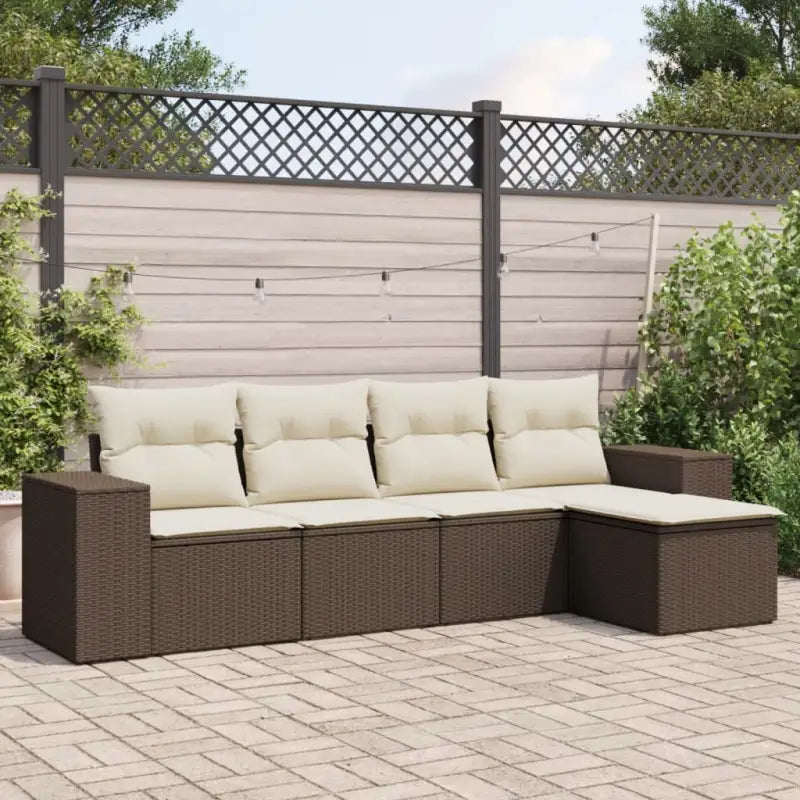 Modulaire tuinbanken van zwart materiaal en gepoedercoat staal - Bruin en crème / 1 / Zonder tafel - Modulaire
