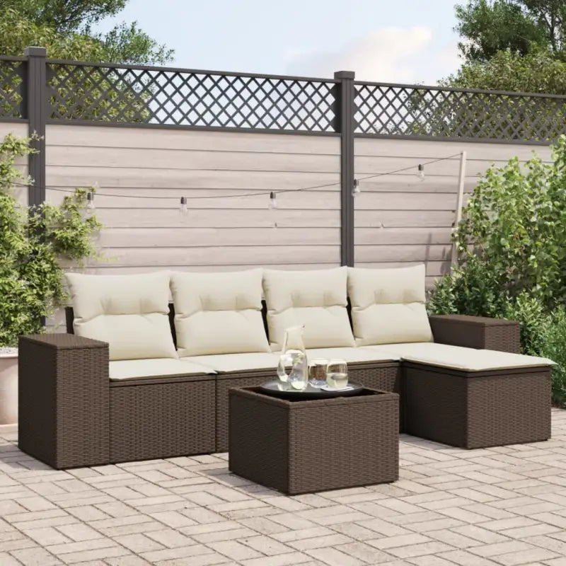 Modulaire tuinbanken van zwart materiaal en gepoedercoat staal - Bruin en crème / 1 / Met tafel - Modulaire tuinbanken