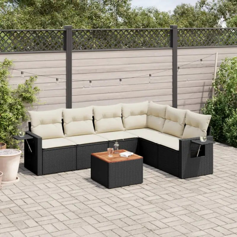 Modulaire tuinbanken van zwart materiaal en gepoedercoat staal - Zwart en crème / 1 / hoek + Tafel + 3x midden