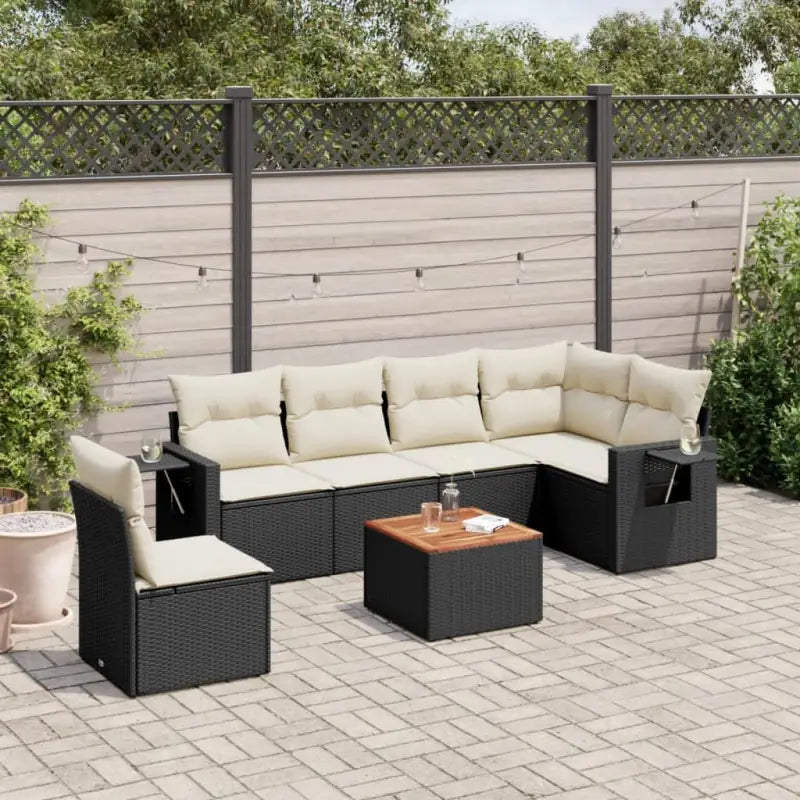 Modulaire tuinbanken van zwart materiaal en gepoedercoat staal - Zwart en crème / 1 / 3x midden + Tafel + hoek