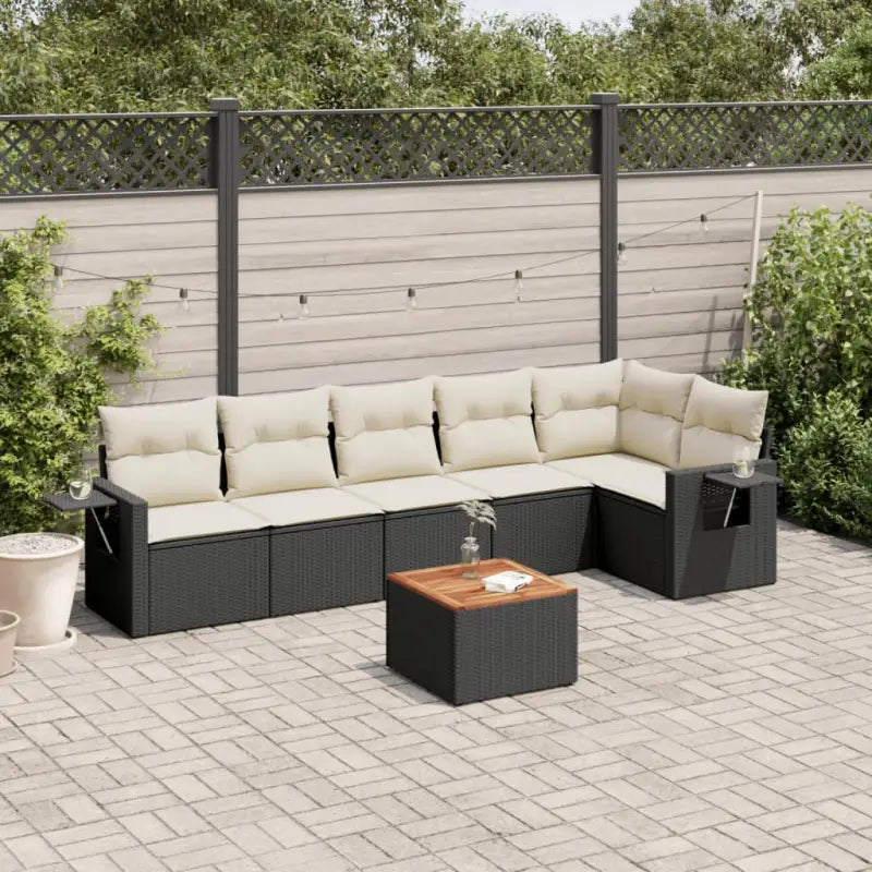 Modulaire tuinbanken van zwart materiaal en gepoedercoat staal - Zwart en crème / 1 / Tafel + 3x midden + hoek