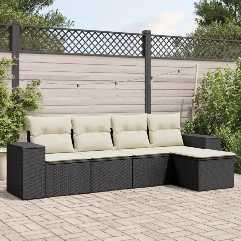 Modulaire tuinbanken van zwart materiaal en gepoedercoat staal - Zwart en crème / 1 / Zonder tafel - Modulaire