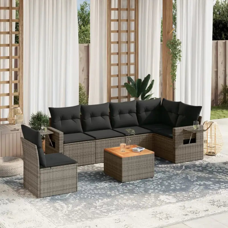 Modulaire tuinbanken van zwart materiaal en gepoedercoat staal - Grijs / 1 / 3x midden + Tafel + hoek - Modulaire