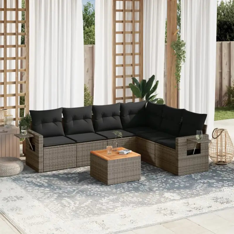 Modulaire tuinbanken van zwart materiaal en gepoedercoat staal - Grijs / 1 / hoek + Tafel + 3x midden - Modulaire
