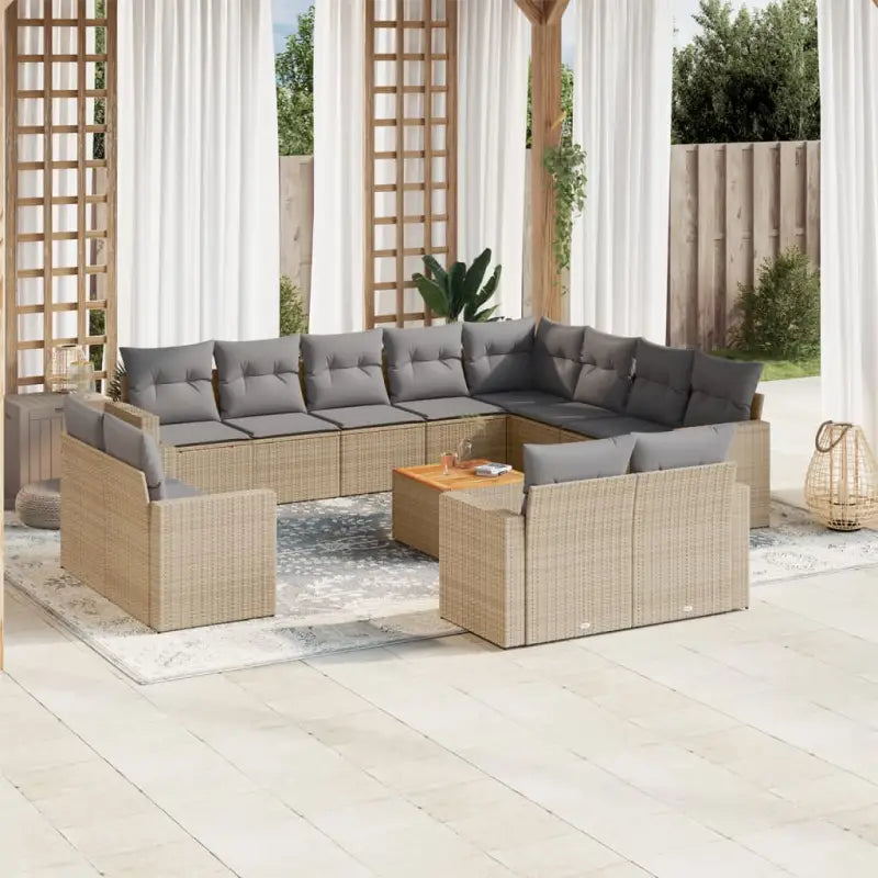 Modulaire tuinbankset met beige materiaal en gepoedercoat staal - Beige en grijs / 1 - Modulaire tuinbanken