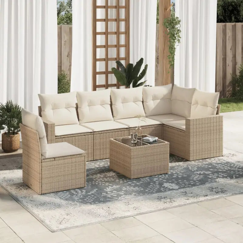 Modulaire tuinbankset met waterdichte tas in beige materiaal - beige en crèmekleurig / 1 / Met tafel - Modulaire