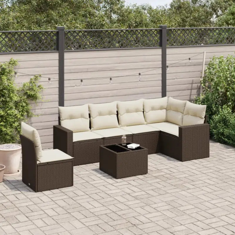 Modulaire tuinbankset met waterdichte tas in beige materiaal - Bruin en crème / 1 / Met tafel - Modulaire tuinbanken