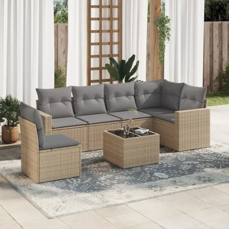 Modulaire tuinbankset met waterdichte tas in beige materiaal - Beige en grijs / 1 / Met tafel - Modulaire tuinbanken