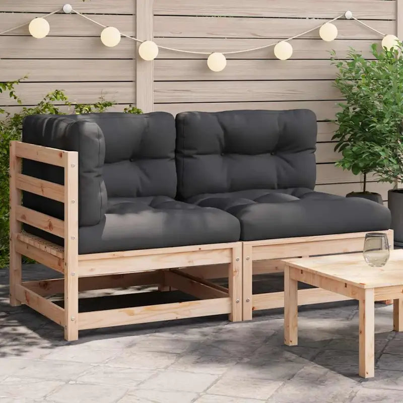 Modulaire tuinbankset van massief grenenhout voor comfortabel buitenleven - Naturel en zwart / 1 / hoek + stoel