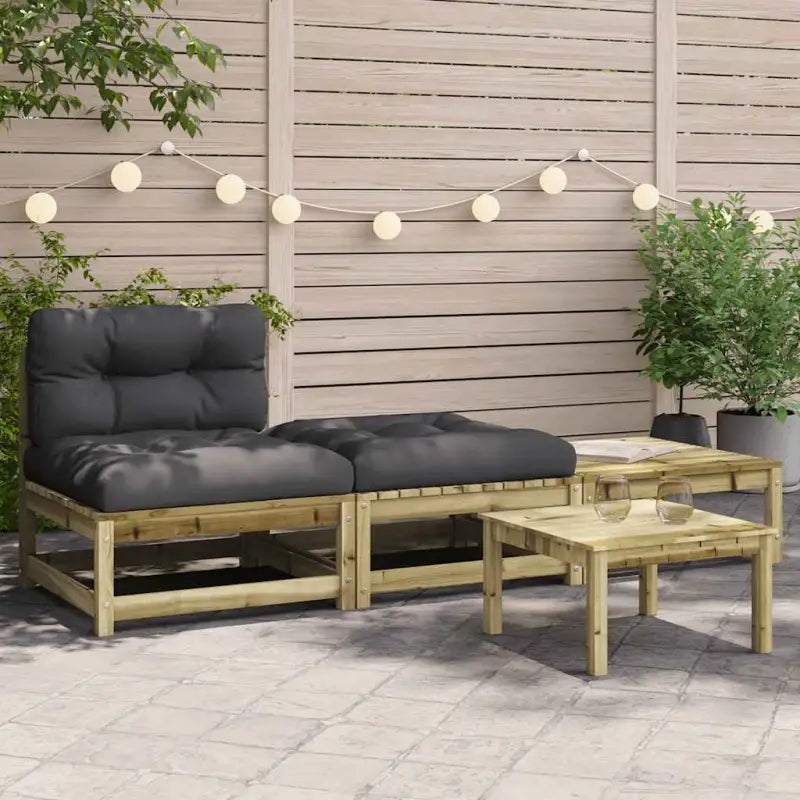 Modulaire tuinbankset van massief grenenhout voor comfortabel buitenleven - Naturel geïmpregneerd / 1 / stoel + 2x