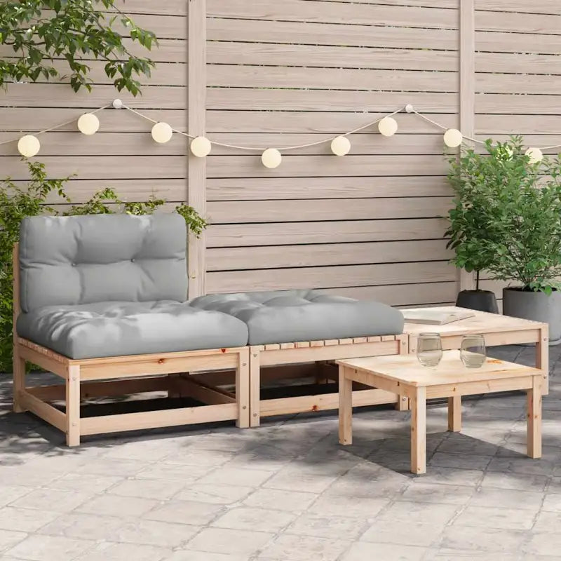 Modulaire tuinbankset van massief grenenhout voor comfortabel buitenleven - Naturel en grijs / 1 / stoel + 2x
