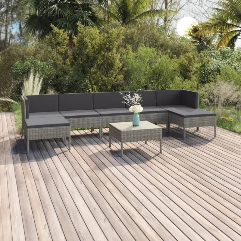 Modulaire tuinset met voetensteun en tafel voor ultiem ontspanning - 2x hoek + 3x midden + 2x voetensteun + Tafel