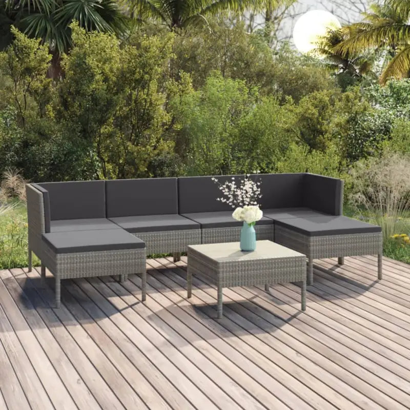 Modulaire tuinset met voetensteun en tafel voor ultiem ontspanning - 2x hoek + 2x midden + 2x voetensteun + Tafel