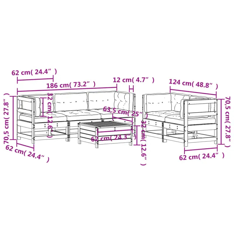 Modulaire tuinset van geïmpregneerd grenenhout met gelat ontwerp - Tuinsets