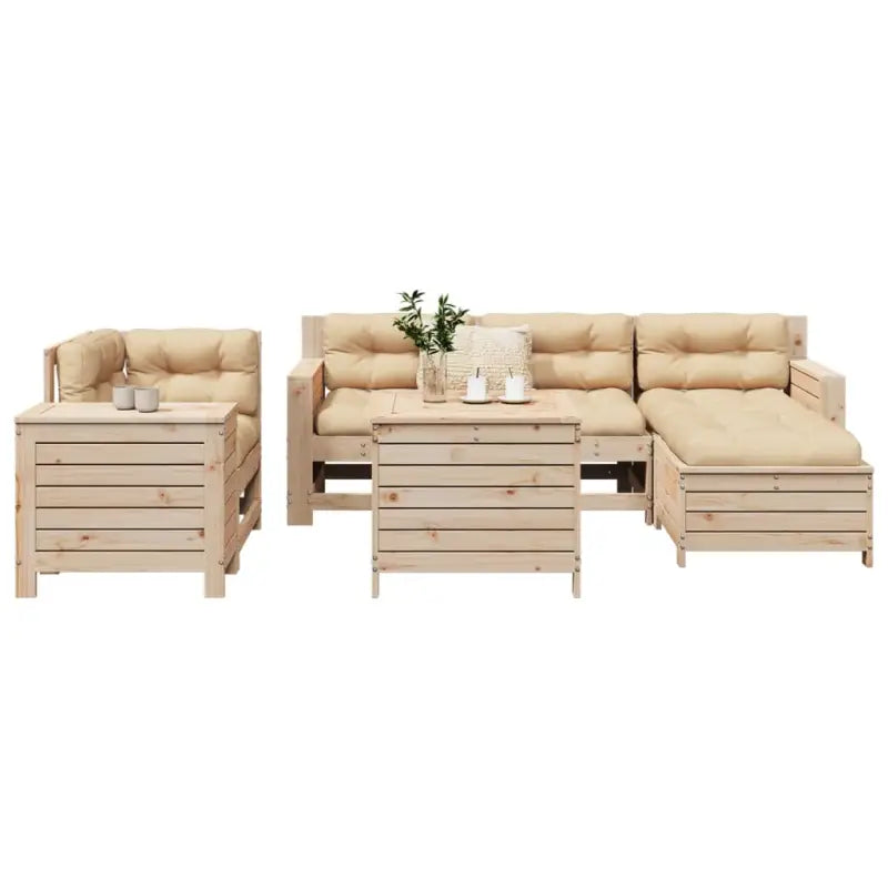 Modulaire tuinset van massief grenenhout met comfortabele afmetingen zitting - Natuurlijk grenenhout - Tuinsets