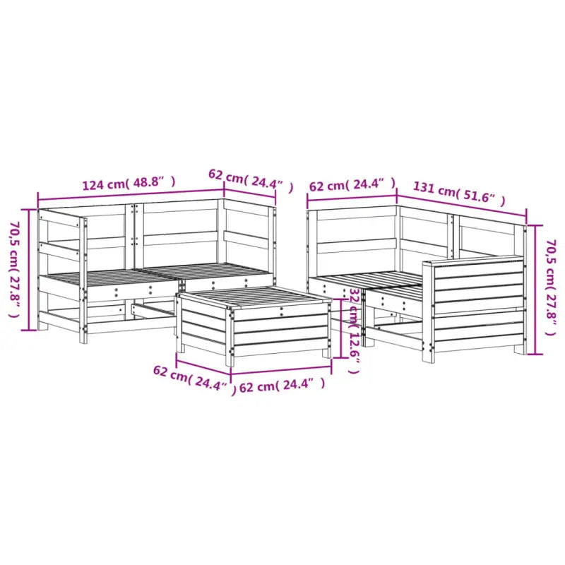 Modulaire tuinset van massief grenenhout met comfortabele afmetingen zitting - Tuinsets